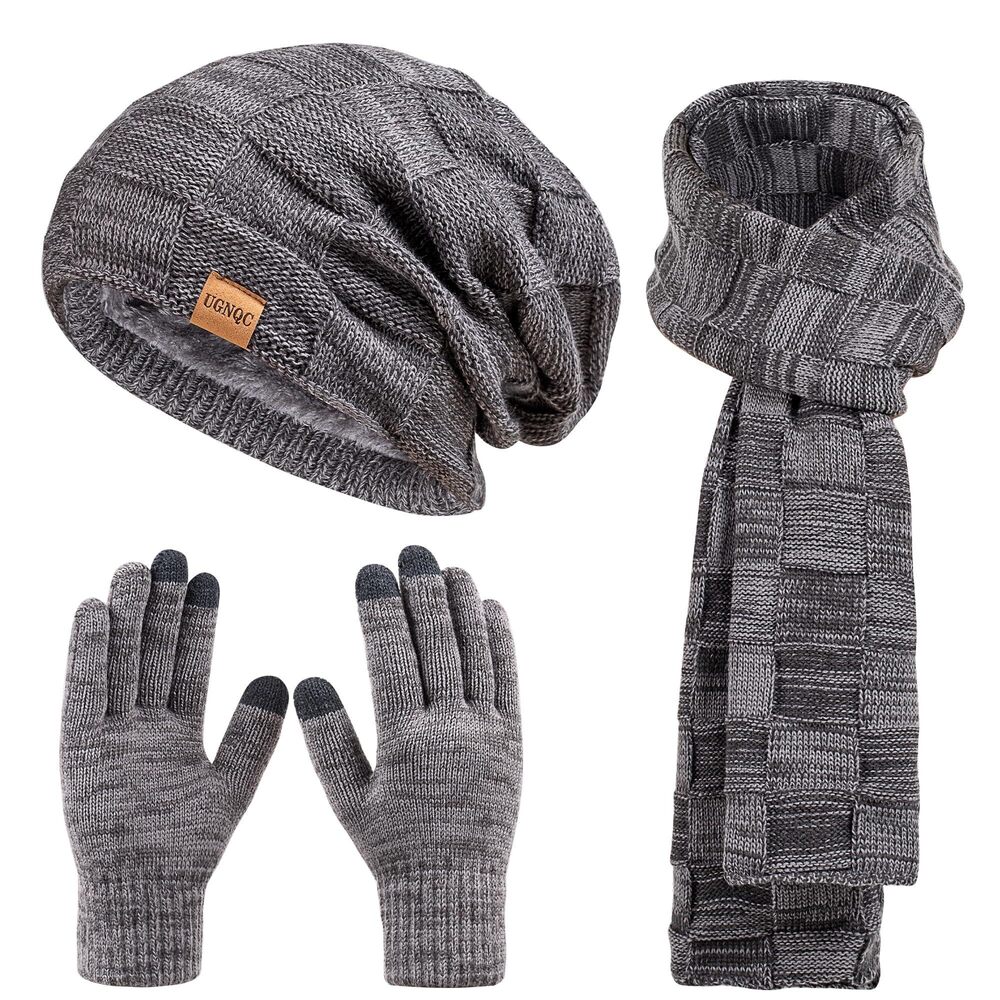 7331 Beanie Hat Scarf Touchscreen Gloves Set and , Fleece Lined Warm Winter